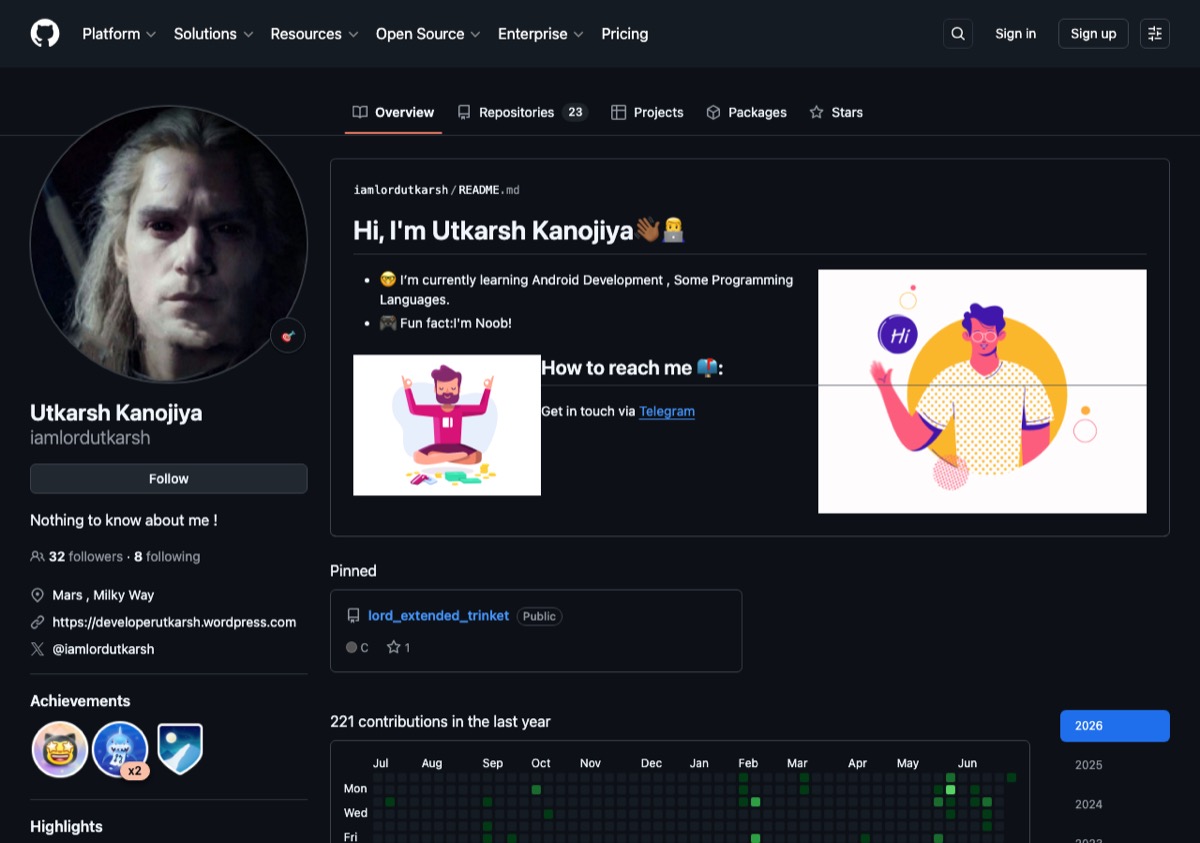 GitHub profile — @iamlordutkarsh
